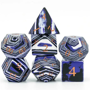 Layered Purple, White and Black Turquise Gemstone - 7pcs RPG Dice Set